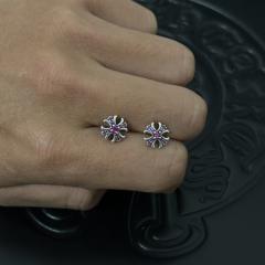 CH Cross Flower Pink Ruby Stud Earrings