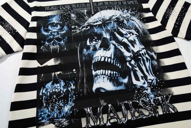 Skull Striped Rhinestone Print Zipper Polo Tee 29065103