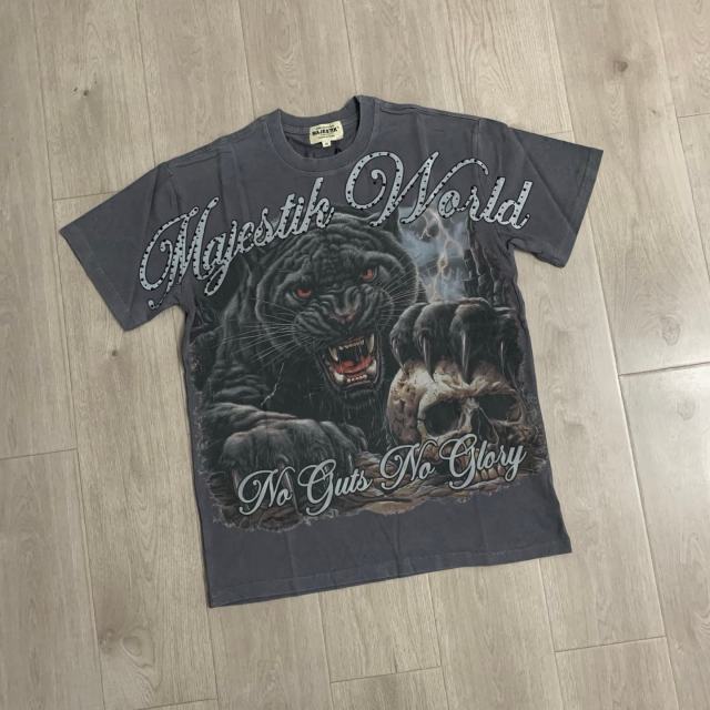 Black Panther Skull Rhinestone Print Washed Tee 29064547