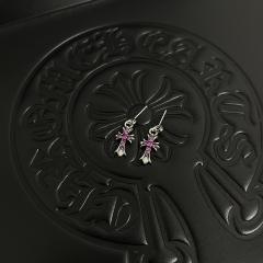 CH Pink Ruby Cross Dangle Stud Earrings Pair