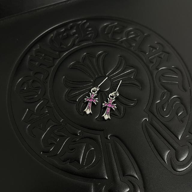 CH Pink Ruby Cross Dangle Stud Earrings Pair