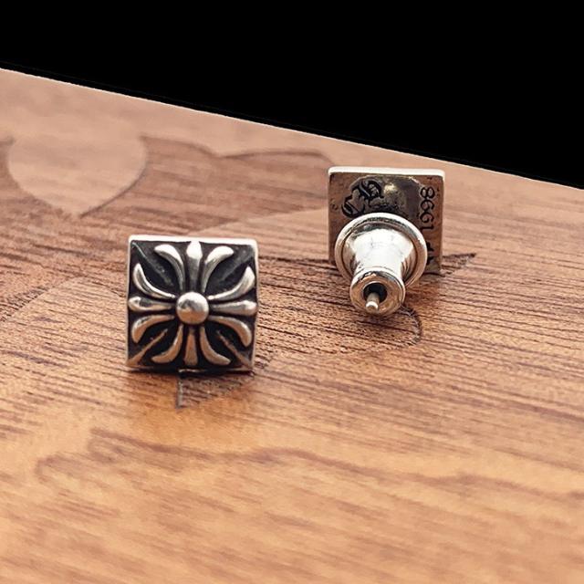 CH Solid 925 Silver Square Cross Flower Stud Earrings Pair
