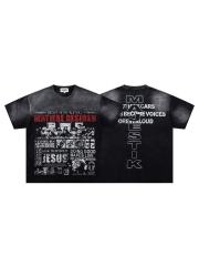 Religious Text Collage Slogan Rhinestone Print Washed Tee 29060739