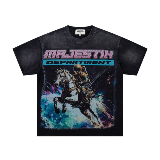 Space Knight Rhinestone Print Washed Tee 29065101