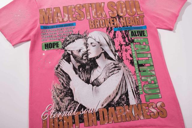 Jesus And Virgin Mary Religious Rhinestone Print Washed Tee 2 colors 29060788