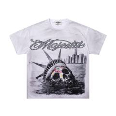 Statue Of Liberty Skull Rhinestone Print Washed Tee 29060727