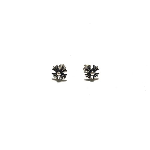 CH Solid 925 Silver Mini Cross Flower Stud Earrings Pair