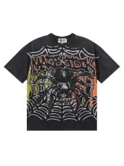 Giant Spider Web Hotfix Rhinestone Print Washed Tee 28874477