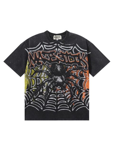 Giant Spider Web Hotfix Rhinestone Print Washed Tee 28874477