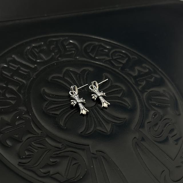 CH Full Paved White Crystal Cross Dangle Stud Earrings Pair