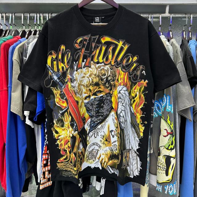Masked Tattooed Angel Rhinestone Print Tee 2 colors 28751248