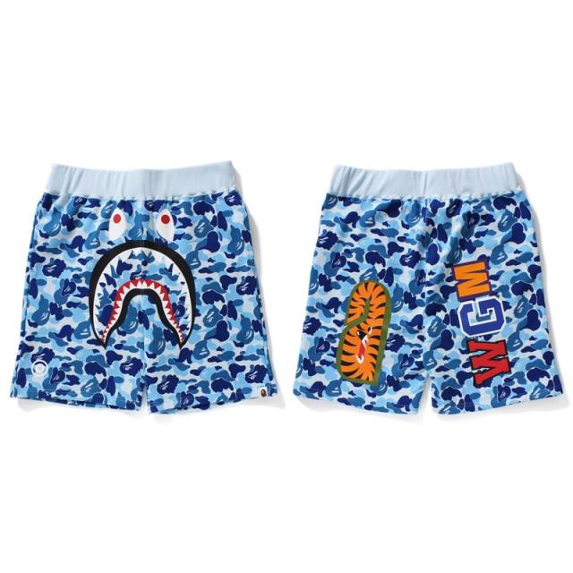 BAPE ABC Blue Camo Shark Sweat Shorts With WGM Logo