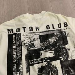 Motorcycle Club Newspaper Rhinestone Print Washed Tee 29064536