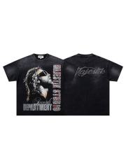 Sunglasses Hip Hop Jesus Rhinestone Print Washed Tee 29060733