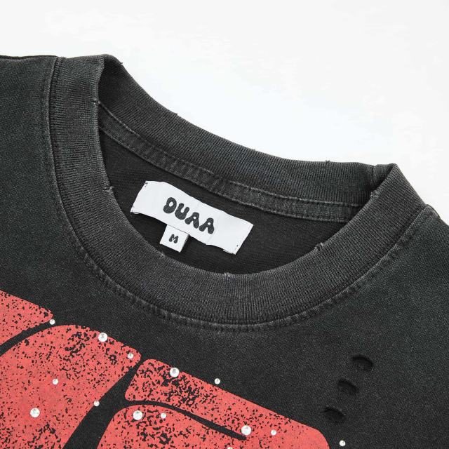 Los Angeles Latest Fashion Streetwear Ripped Vintage Rhinestone Long-Sleeve T-Shirt 28930933