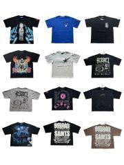 Dark High-Street Rebellious Rhinestone Print Washed Tee 11 colors 29077647