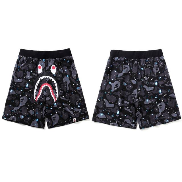 BAPE Starry Sky Galaxy Black Camo Shark Face Fleece Sweat Shorts