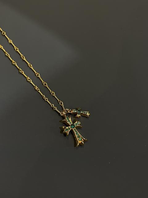 CH Emerald Dual Size Double Cross Twist Chain Necklace