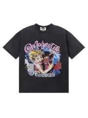 Angel Devil Friends Hotfix Rhinestone Print Washed Tee 28874488