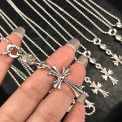 CH Cross Pendant Ball Bead Chain Necklace