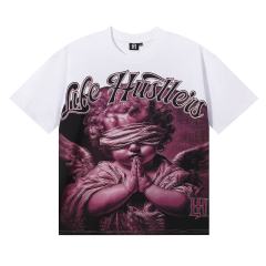 Pink Blindfolded Praying Angel Rhinestone Print Tee 3 colors 29082342