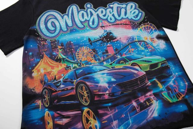 Neon City Supercar Rhinestone Print Washed Tee 29060780