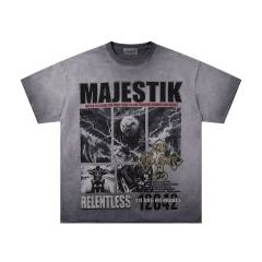 Collage Eagle Dark Cross Rhinestone Print Washed Tee 29060735