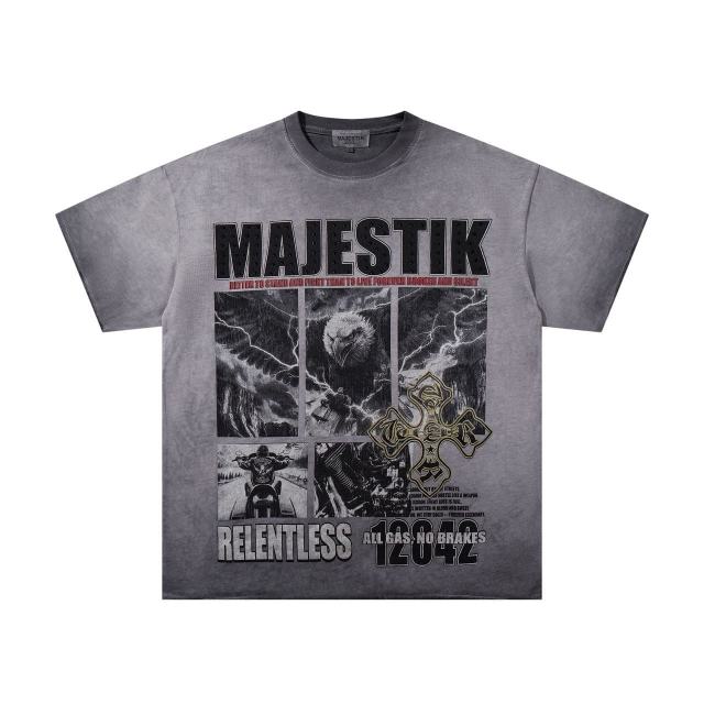 Collage Eagle Dark Cross Rhinestone Print Washed Tee 29060735