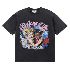 Angel Devil Friends Hotfix Rhinestone Print Washed Tee 28874488