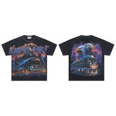 Lightning Eagle Train Rhinestone Print Washed Tee 29064548