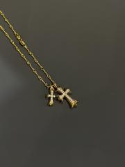 CH Full Clear Diamond Dual Size Double Cross Twist Chain Necklace
