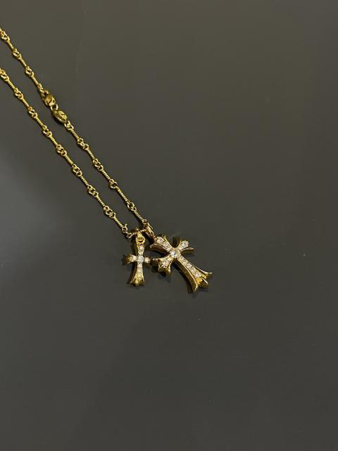 CH Full Clear Diamond Dual Size Double Cross Twist Chain Necklace