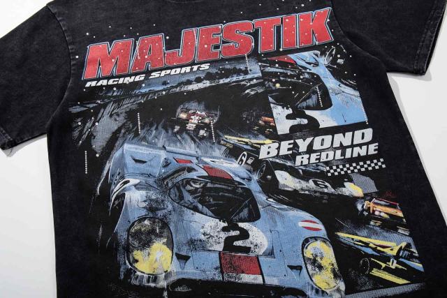 Break Red Line Racing Slogan Rhinestone Print Washed Tee 29060737