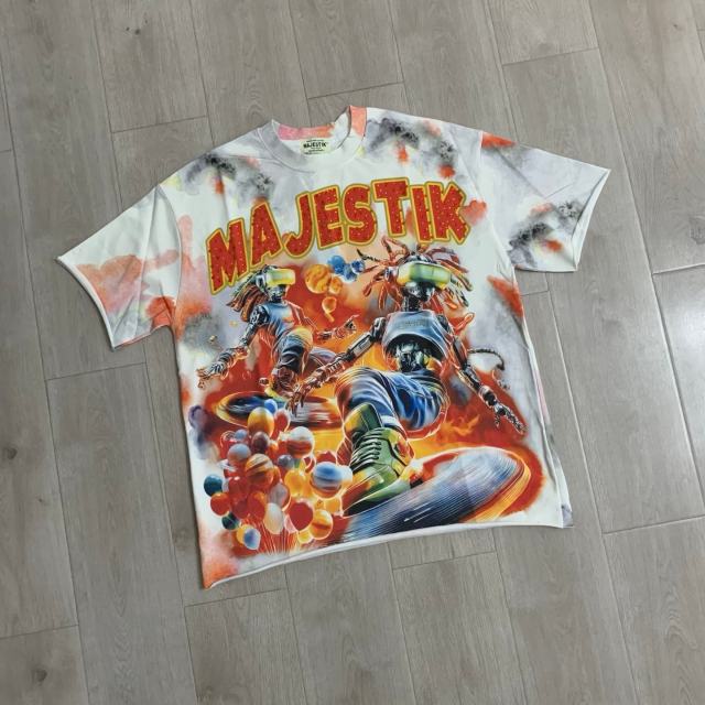 Tie-dye Universe Skateboard Robot Rhinestone Print Washed Tee 29064543