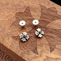 CH Solid 925 Silver Cross Flower Stud Earrings Pair