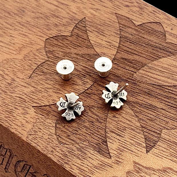 CH Solid 925 Silver Cross Flower Stud Earrings Pair