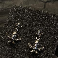 CH Solid 925 Silver Foti Skull Doll Crossbones Dangle Earrings Pair