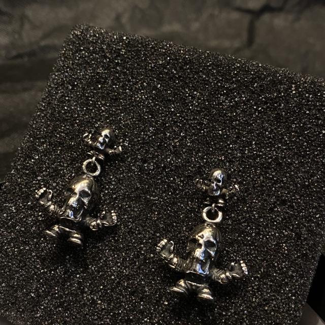 CH Solid 925 Silver Foti Skull Doll Crossbones Dangle Earrings Pair