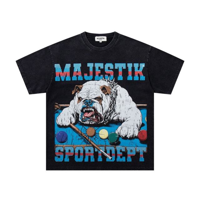 Billiards Aesthetic Bulldog Rhinestone Print Washed Tee 2 colors 29060725