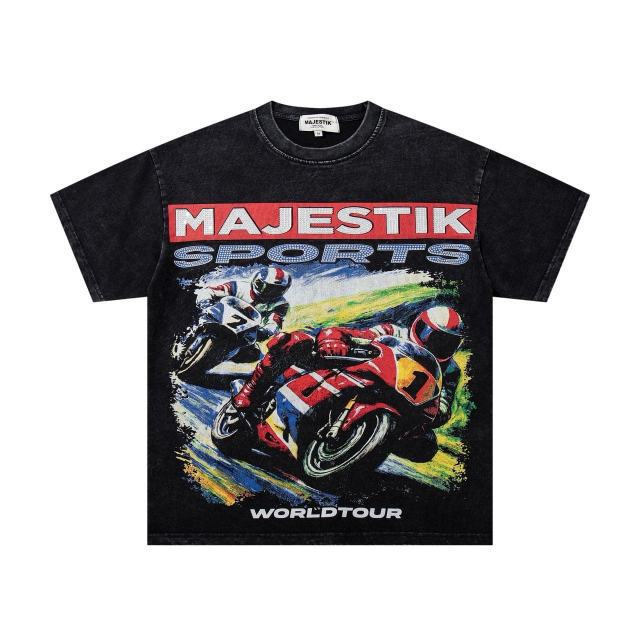 Retro Motorcycle Event Rhinestone Print Washed Tee 2 colors 29060730