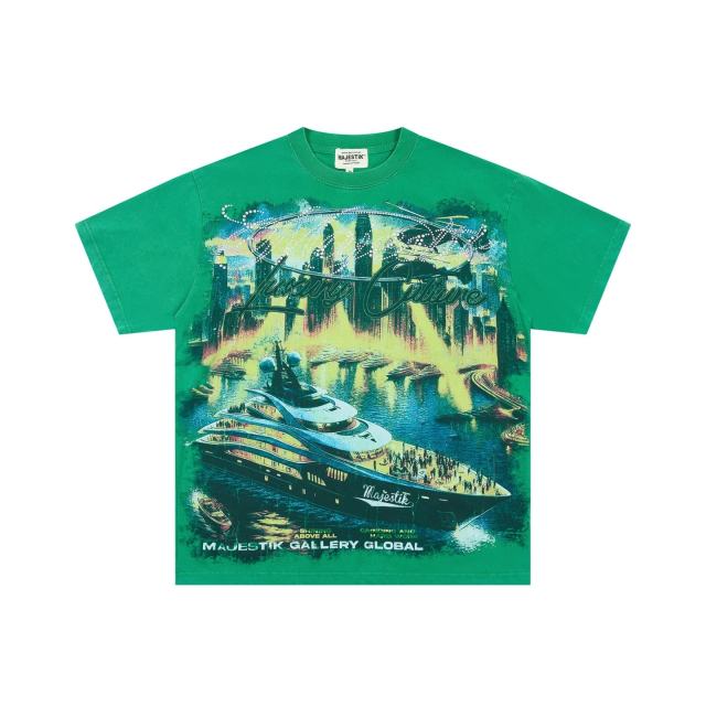 Yacht Tour Night Scene Rhinestone Print Washed Tee 29064539