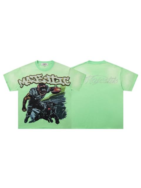 Football Player And Black Dog Rhinestone Print Washed Tee 29060786