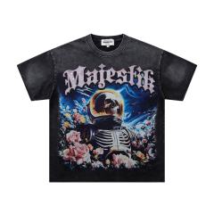 Flower Space Skull Rhinestone Print Washed Tee 29060787