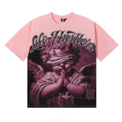 Pink Blindfolded Praying Angel Rhinestone Print Tee 3 colors 29082342