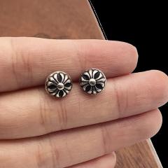 CH Solid 925 Silver Round Ball Cross Flower Stud Earrings Pair