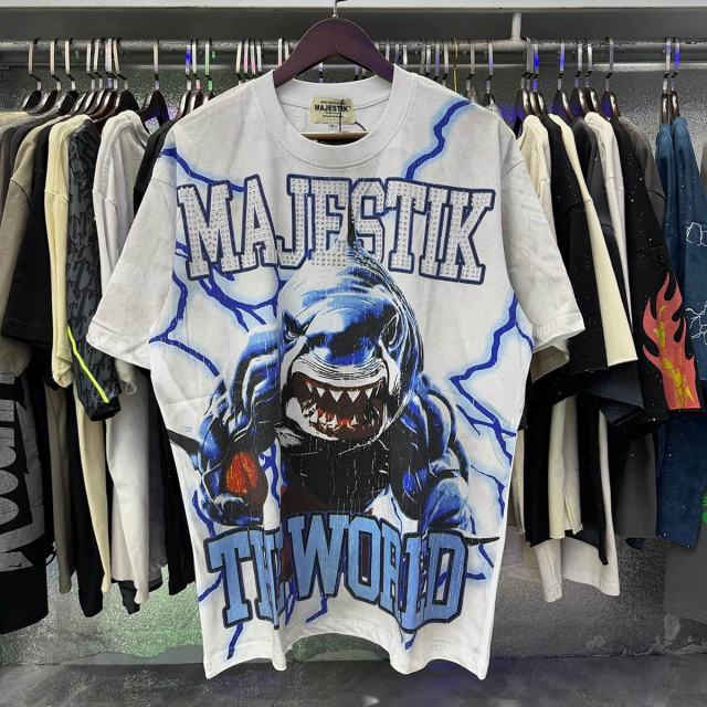 Sports Shark No.00 Rhinestone Print Washed Tee 29060775