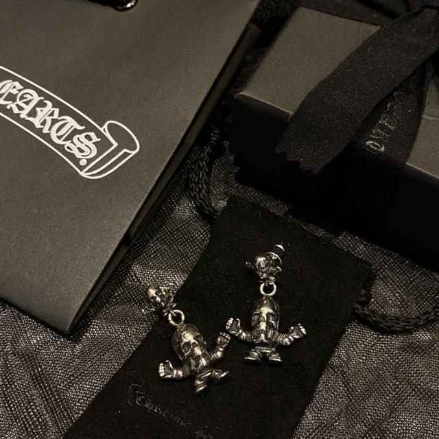 CH Solid 925 Silver Foti Skull Doll Crossbones Dangle Earrings Pair