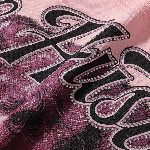 Pink Blindfolded Praying Angel Rhinestone Print Tee 3 colors 29082342