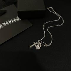 CH Pin Dog Tag Double Cross Multi Charms Necklace