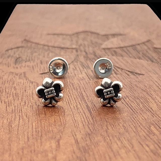 CH Solid 925 Silver Fleur De Lis Iris Vintage Silver Stud Earrings Pair